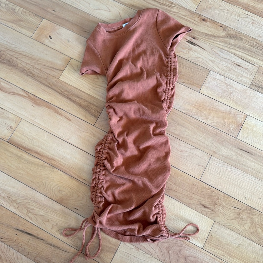 Garage light burnt orange tshirt dress with drawstring